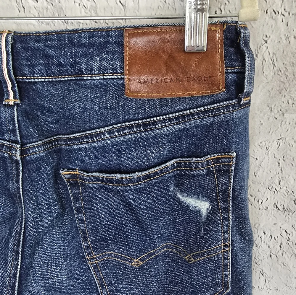 American Eagle Men's Dark Wash Slim Flex Distressed Jeans 30X34